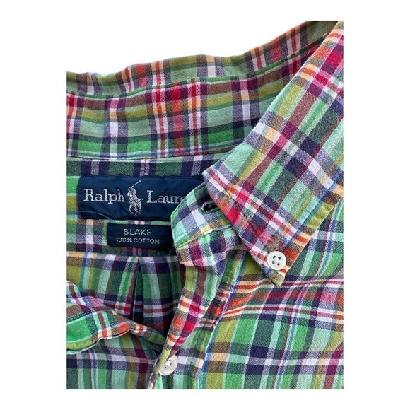 Vintage Ralph Lauren M Blake Madras‎ Plaid Cotton Button Down Shirt Short Sleeve - Picture 4 of 5